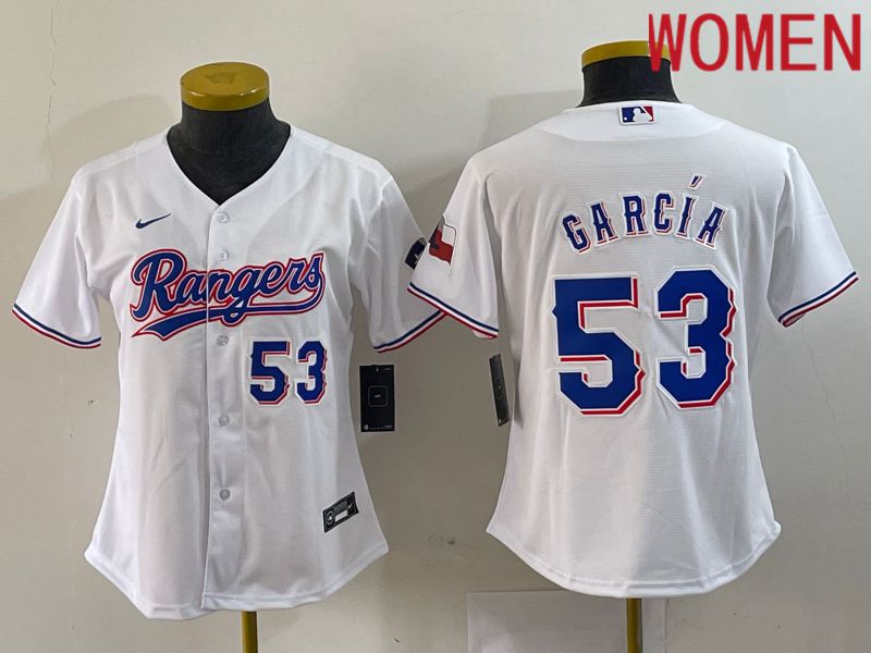 Women Texas Rangers #53 Garcia White Game Nike 2023 MLB Jersey style 2->youth mlb jersey->Youth Jersey